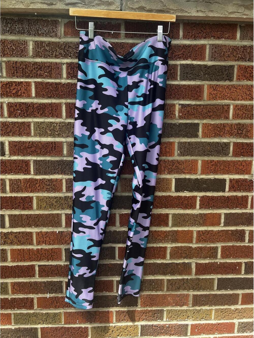 Athletech Black Purple and Blue Camo Print High Rise Leggings